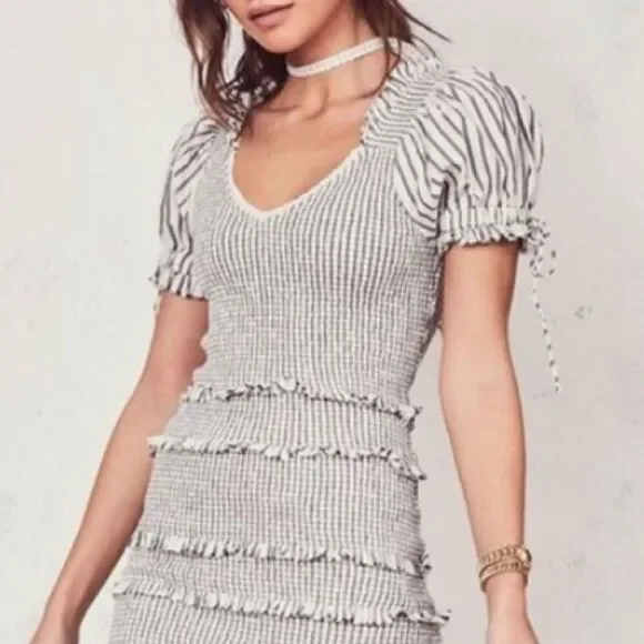 LOVESHACKFANCY THEA DRESS - STRIPE Navy/White Large - Picture 3 of 15